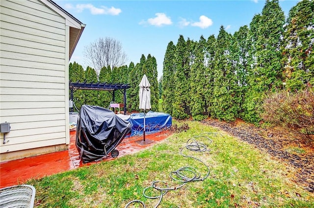 view of yard featuring a pergola and a patio