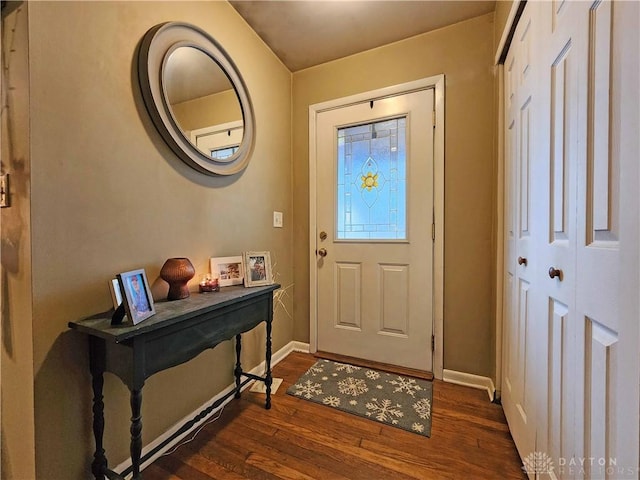 foyer featuring dark wood-type flooring