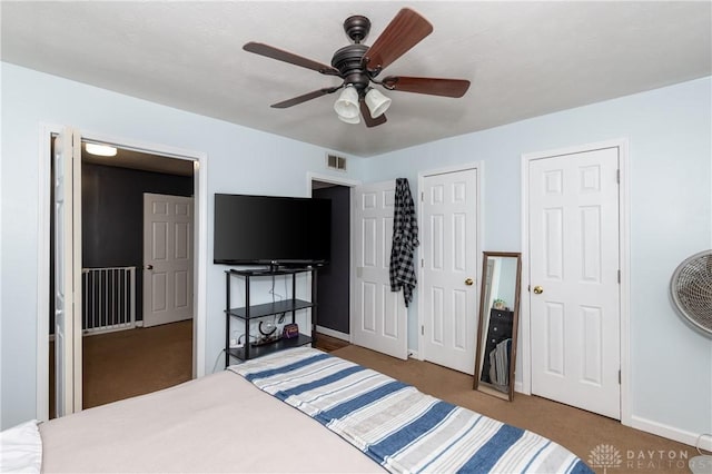 bedroom with carpet and ceiling fan