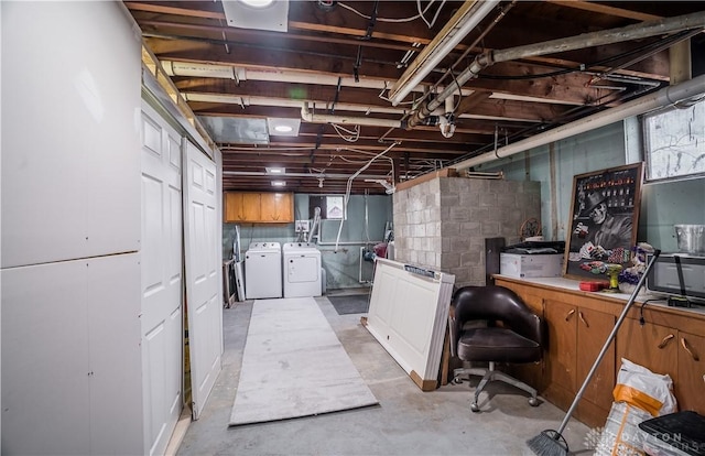 basement with independent washer and dryer