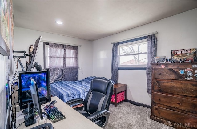 office space with light colored carpet