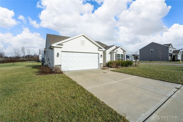 ranch-style house with a front lawn and a garage