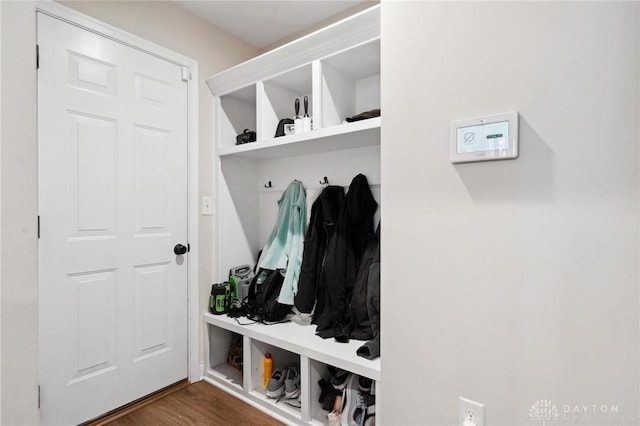 mudroom with dark hardwood / wood-style flooring