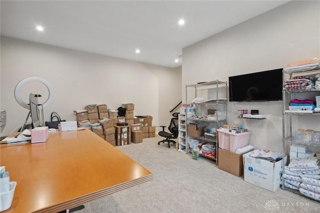 view of carpeted home office