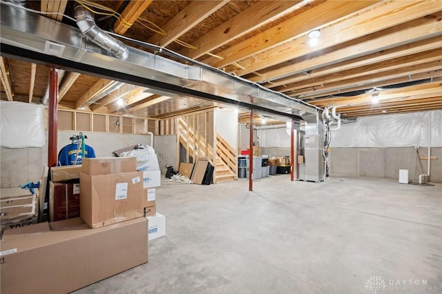 basement with heating unit