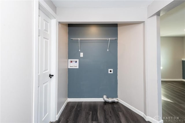 laundry area featuring electric dryer hookup, dark hardwood / wood-style flooring, and washer hookup