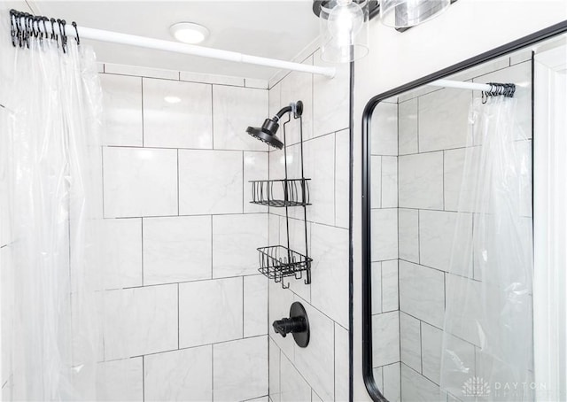 room details with a shower with shower curtain