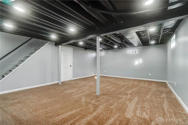 basement featuring carpet floors