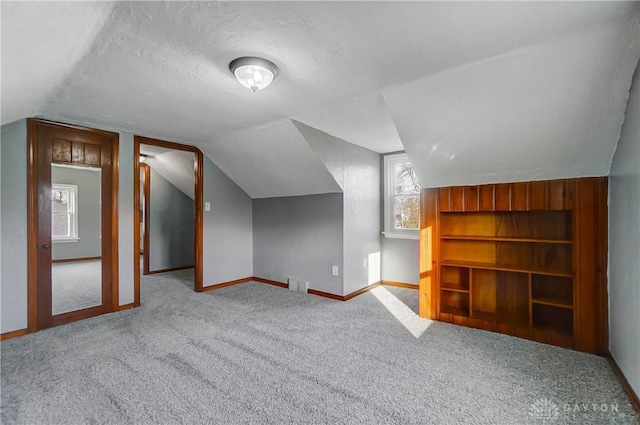 additional living space with plenty of natural light, lofted ceiling, and carpet floors