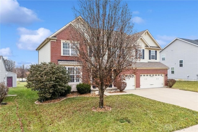 view of front property featuring a front yard and a garage