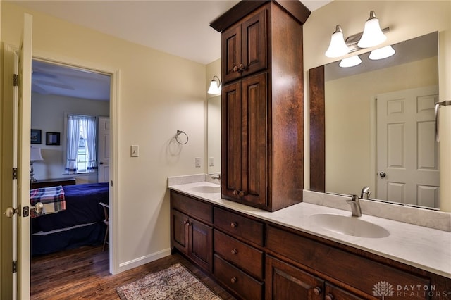 bathroom with hardwood / wood-style flooring and vanity