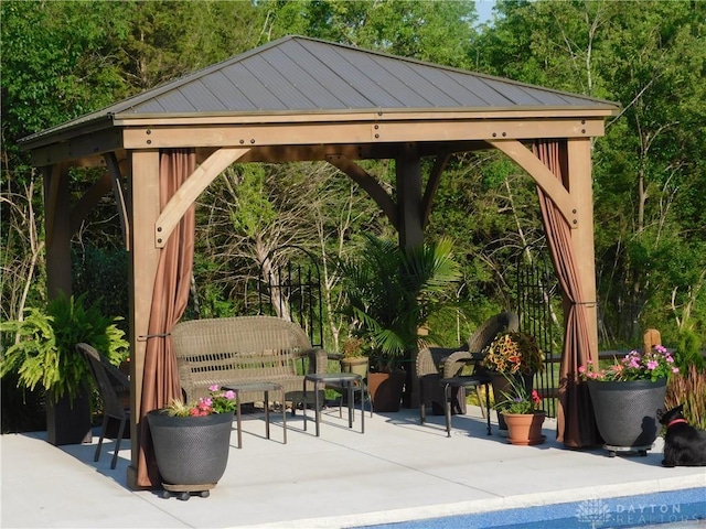 view of patio featuring a gazebo