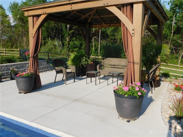 view of patio featuring a gazebo