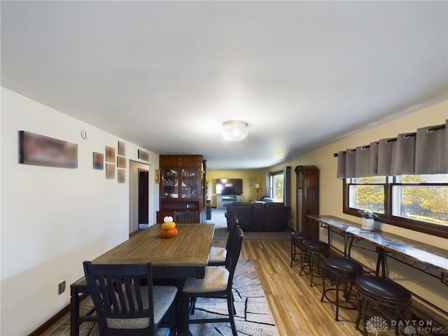 dining space with light hardwood / wood-style flooring