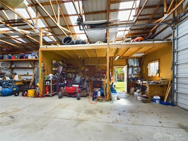 garage featuring a workshop area