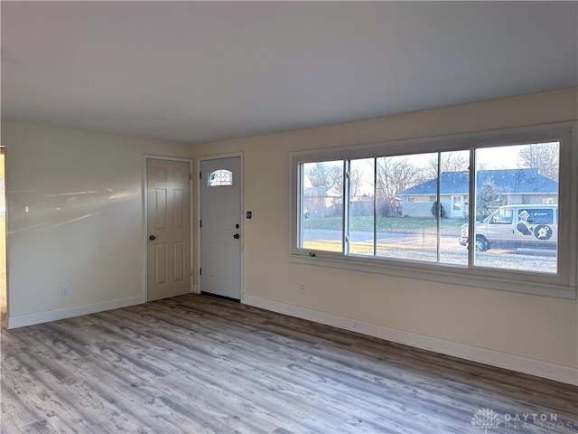 foyer entrance with light hardwood / wood-style flooring