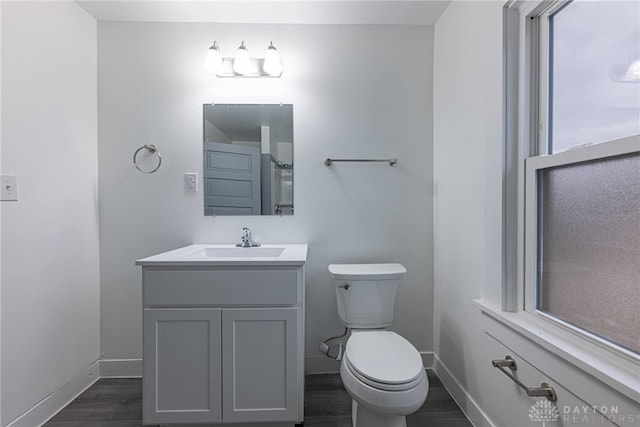 bathroom featuring vanity, toilet, and wood-type flooring