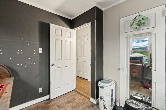 bedroom featuring crown molding and hardwood / wood-style floors