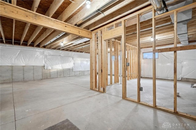 view of unfinished basement