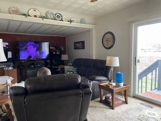 carpeted living room featuring plenty of natural light