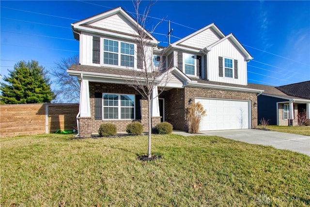 view of front of property with a garage and a front lawn