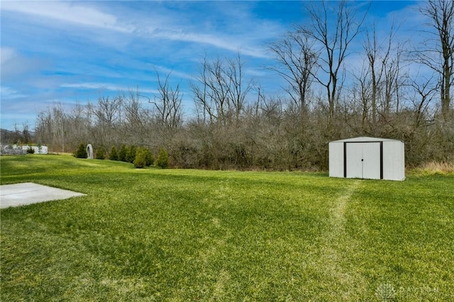 view of yard with a shed