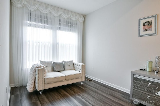 living area featuring dark wood-type flooring