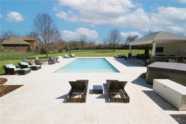 view of swimming pool with a lawn, a patio area, outdoor lounge area, and a gazebo