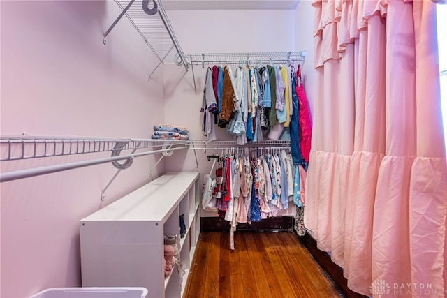 spacious closet with dark hardwood / wood-style floors