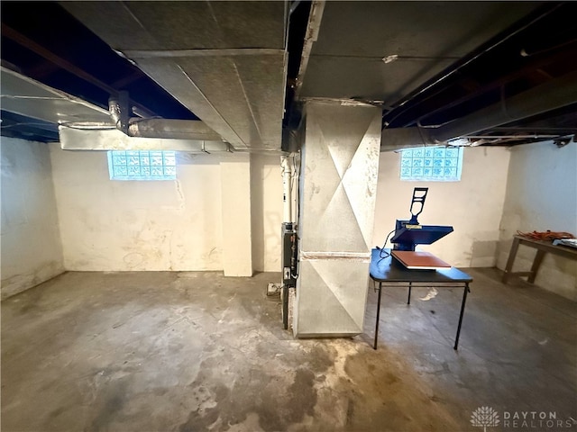 basement with heating unit