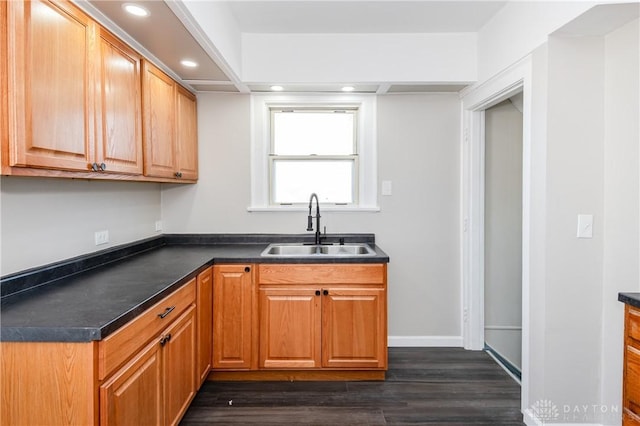 kitchen with dark hardwood / wood-style flooring and sink