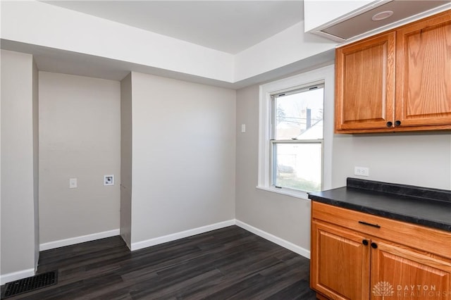 kitchen with dark hardwood / wood-style floors