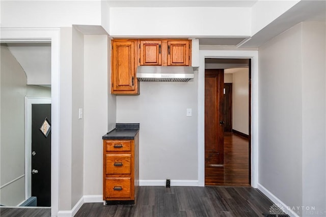 kitchen featuring dark hardwood / wood-style floors and range hood