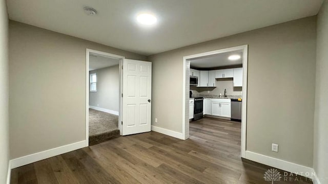 interior space featuring dark hardwood / wood-style flooring and sink