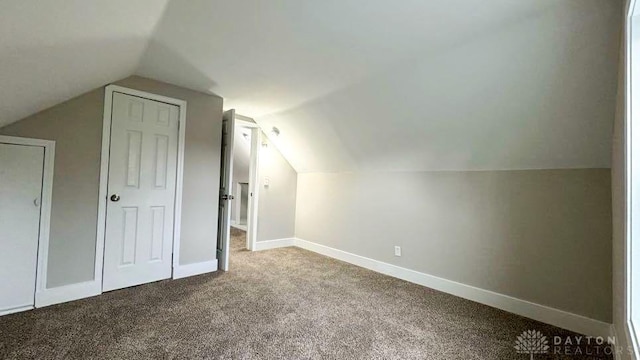 additional living space with carpet flooring and vaulted ceiling