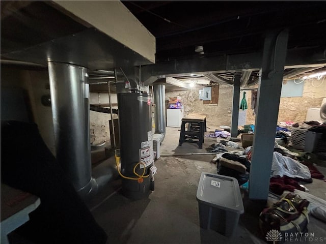 basement featuring gas water heater