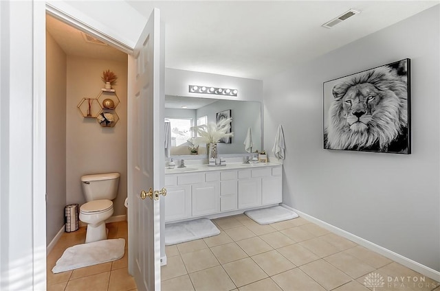 bathroom featuring tile patterned floors, vanity, and toilet