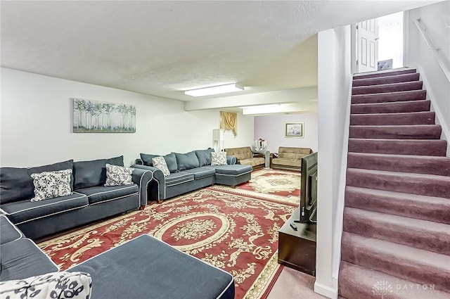 living room with carpet flooring