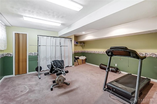 exercise area featuring carpet flooring