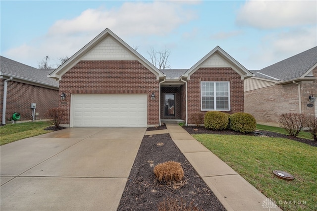 view of front facade with a front lawn and a garage