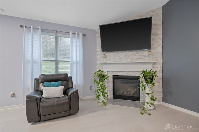 living room with vaulted ceiling