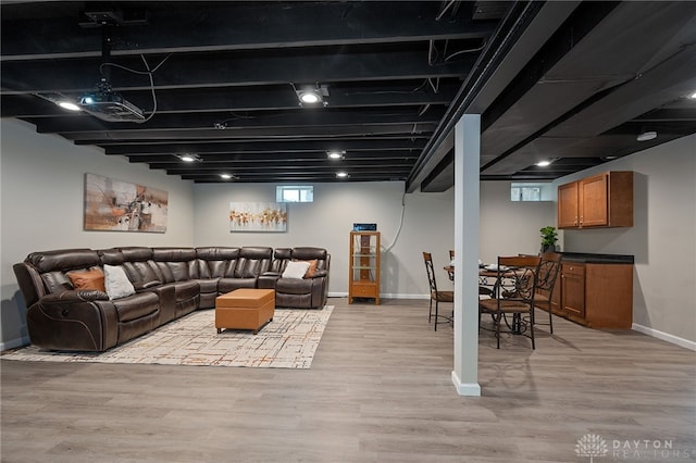 living room featuring light wood-type flooring