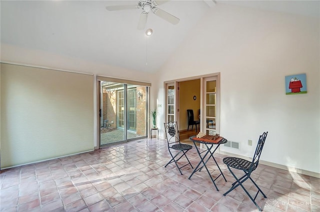 view of patio featuring ceiling fan