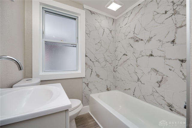 bathroom with vanity, wood-type flooring, and toilet