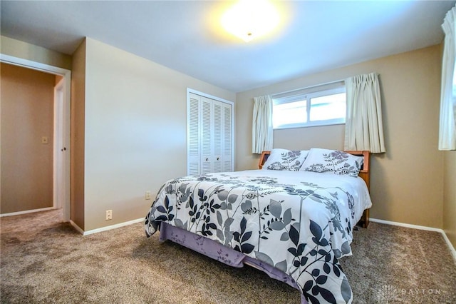 carpeted bedroom with a closet