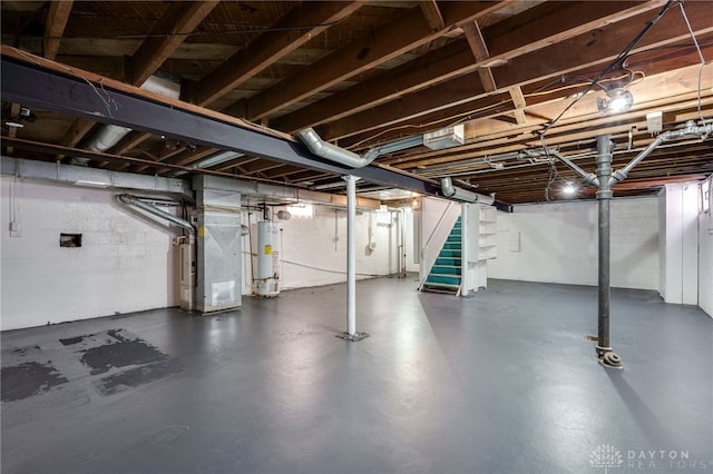 basement with heating unit and gas water heater