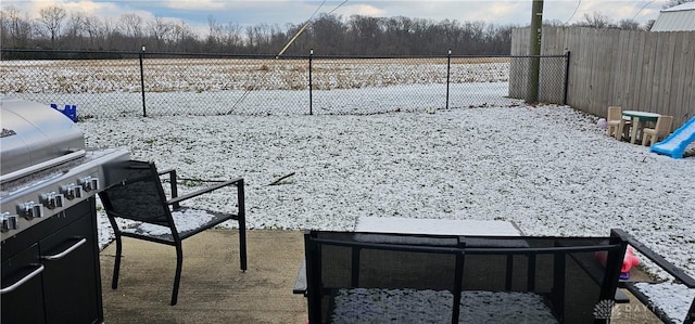 view of yard layered in snow