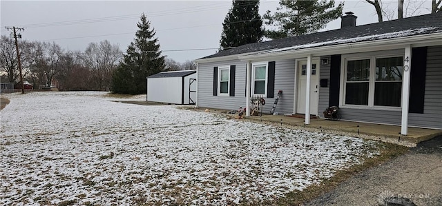 exterior space featuring a storage shed