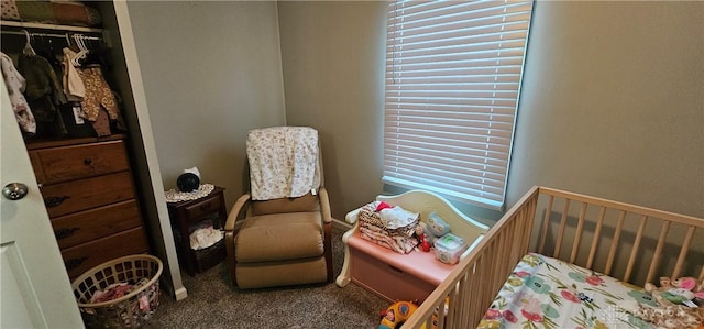 bedroom featuring carpet and a closet