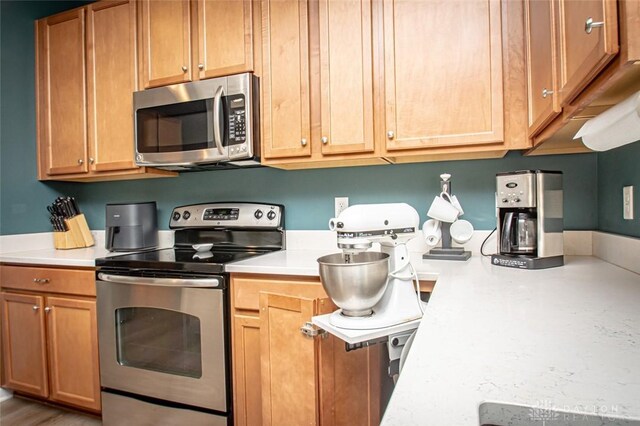 kitchen featuring stainless steel appliances and wood-type flooring